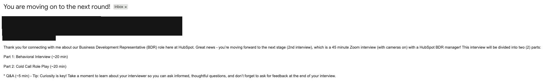 Redacted HubSpot interview correspondence